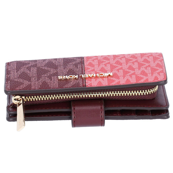 Michael Kors Jet Set Medium Bifold Zip Coin Signature Wallet Oxblood Multi MK - Picture 7 of 7